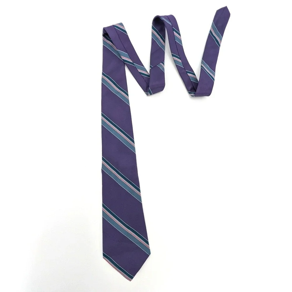 Christian Dior Silk Necktie Purple Teal‎ Pink Striped Vintage Made in USA